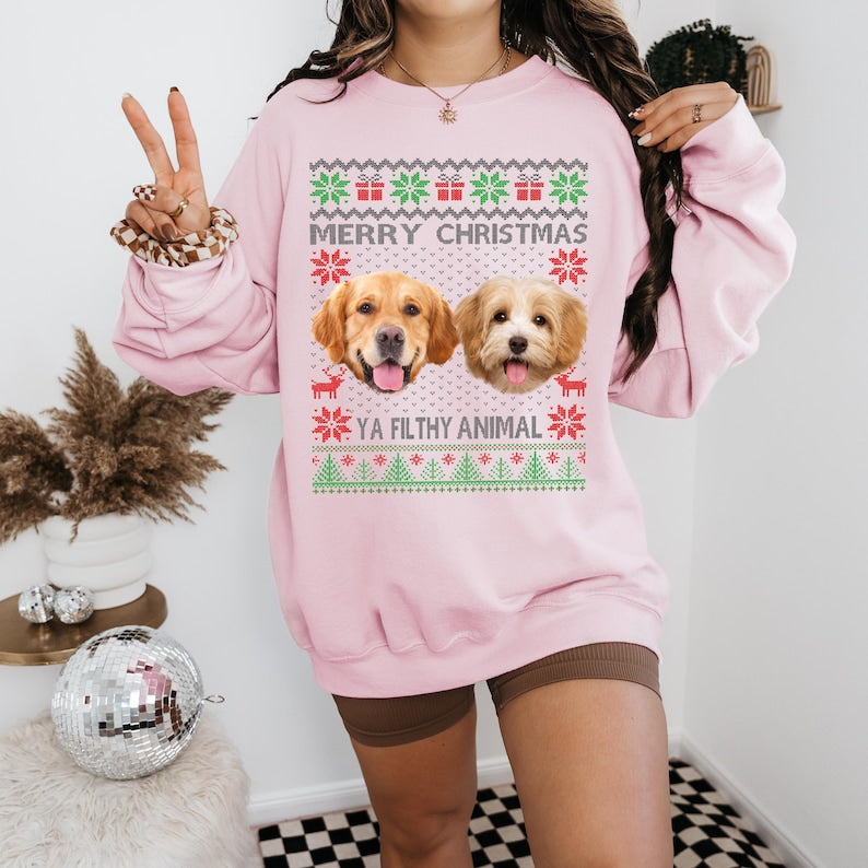 Custom Pet Photo Ugly Christmas Sweatshirt: Funny Animal Lover Gift