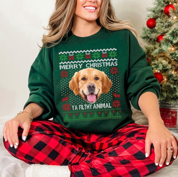 Custom Pet Photo Ugly Christmas Sweatshirt: Funny Animal Lover Gift