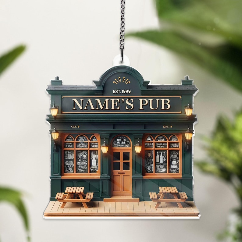 Personalized Pub Ornament ACRYLIC Window hanging, Christmas Tree Decor, Rear View Mirror Car Accessories Hanging, Gift For Him, House Decor