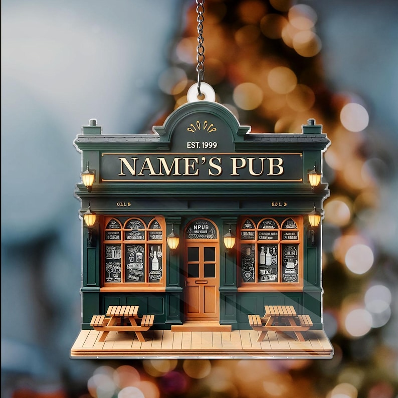 Personalized Pub Ornament ACRYLIC Window hanging, Christmas Tree Decor, Rear View Mirror Car Accessories Hanging, Gift For Him, House Decor