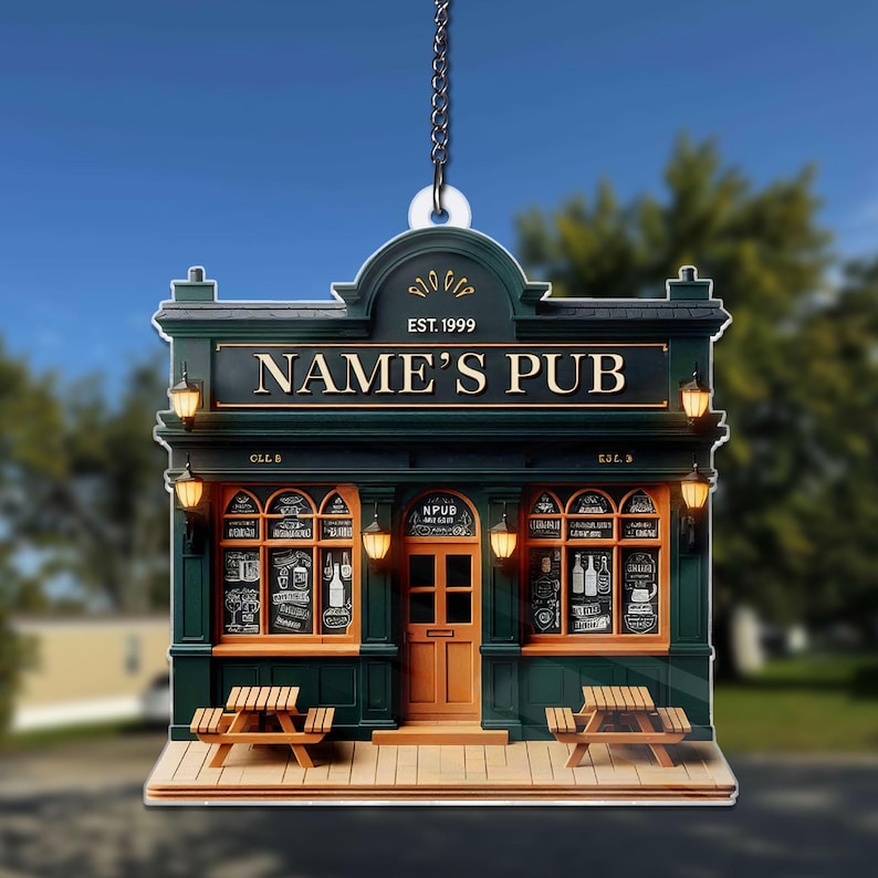 Personalized Pub Ornament ACRYLIC Window hanging, Christmas Tree Decor, Rear View Mirror Car Accessories Hanging, Gift For Him, House Decor