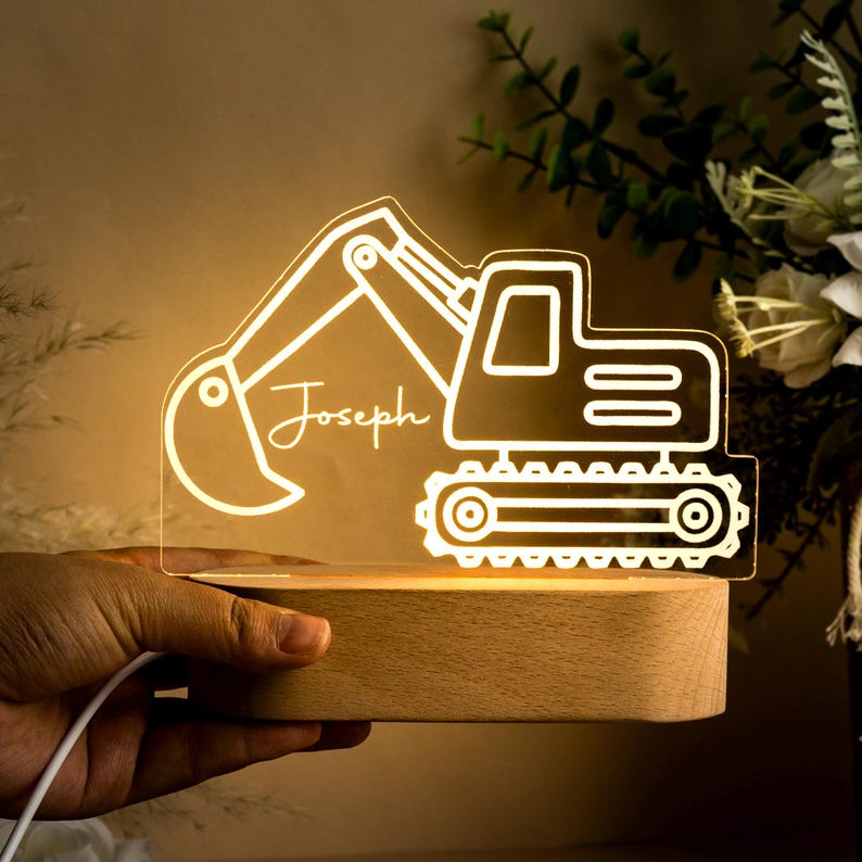 Excavator Night Light,Personalised Digger Night Light,Toddler NightLight,Children's Bedside Night light,Digger Nightlight,Christmas Gift
