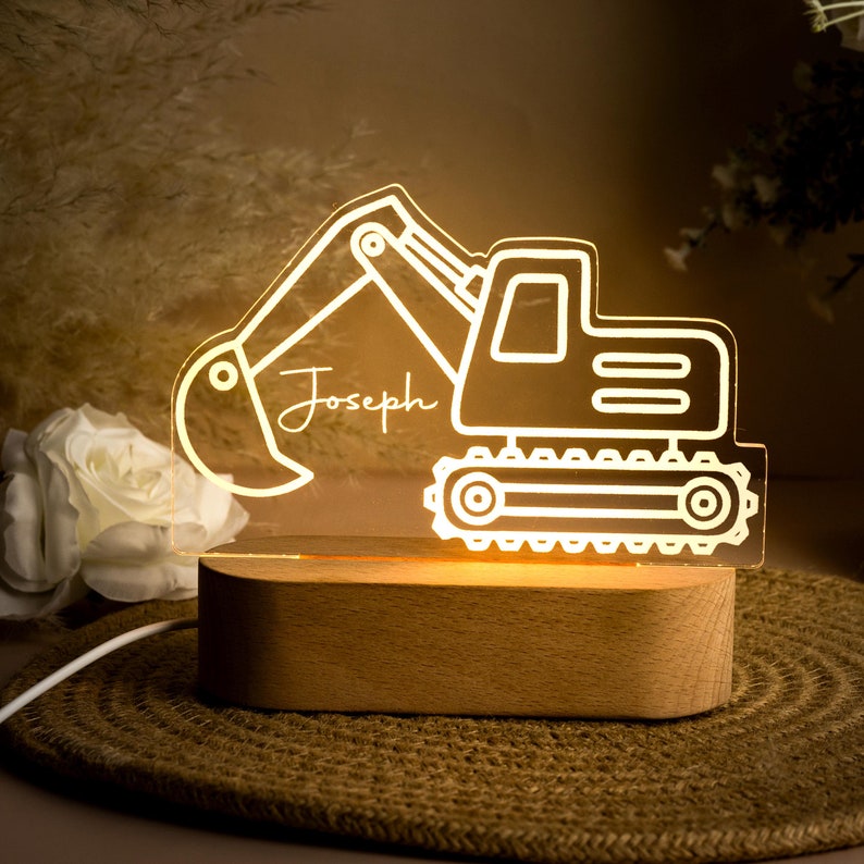 Excavator Night Light,Personalised Digger Night Light,Toddler NightLight,Children's Bedside Night light,Digger Nightlight,Christmas Gift
