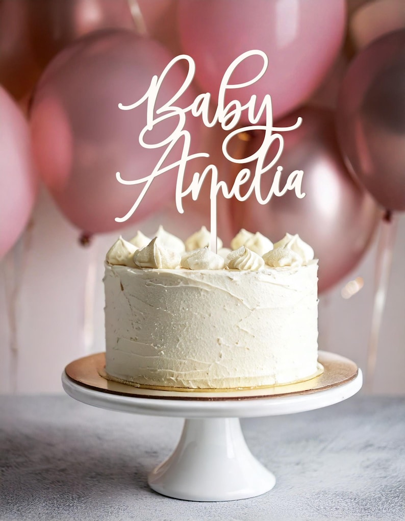Personalized Baby Cake Topper / Custom Script Cake Topper for Gender Reveal and Baby Shower / Customizable Cake Topper / Gold Silver