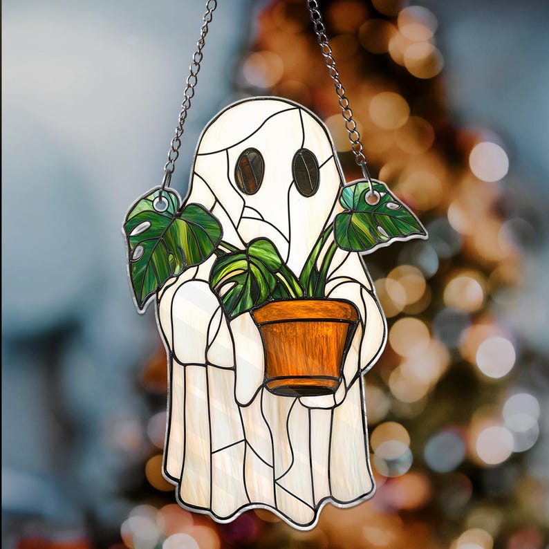 Cute Ghost Plant ACRYLIC Ghost Monstera Acrylic Window Hanging Ghost Window Hangings Plant Lovers Gift, Gift For Mom Plant Lover