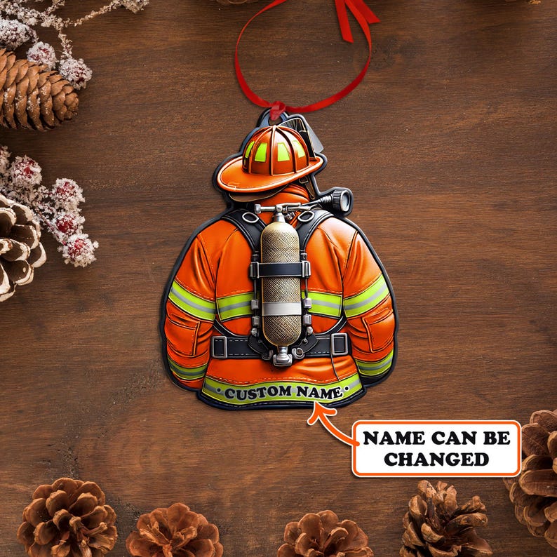 Firefighter Wood Ornament Personalized, Firefighter Uniform Ornament, Fireman Gift, Xmas Birthday Gift for Dad, Christmas Ornaments