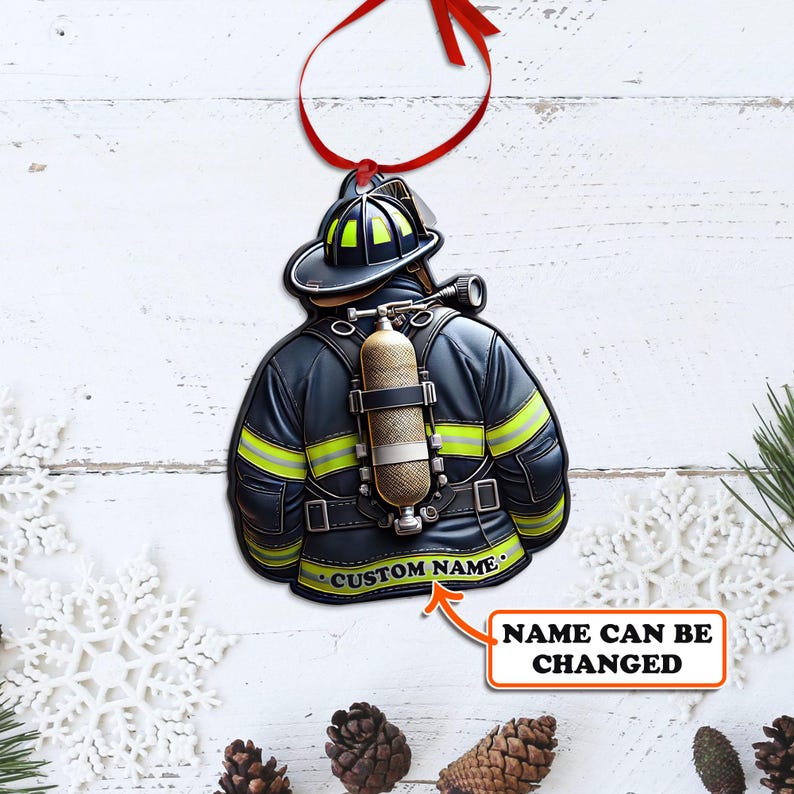 Firefighter Wood Ornament Personalized, Firefighter Uniform Ornament, Fireman Gift, Xmas Birthday Gift for Dad, Christmas Ornaments