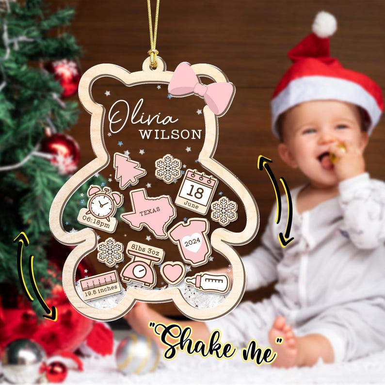 Baby's First Christmas Ornament 2025, Personalized Baby 1st Christmas Ornament, Custom New Baby Gift, 4D Shake Babies Ornament,Baby Keepsake