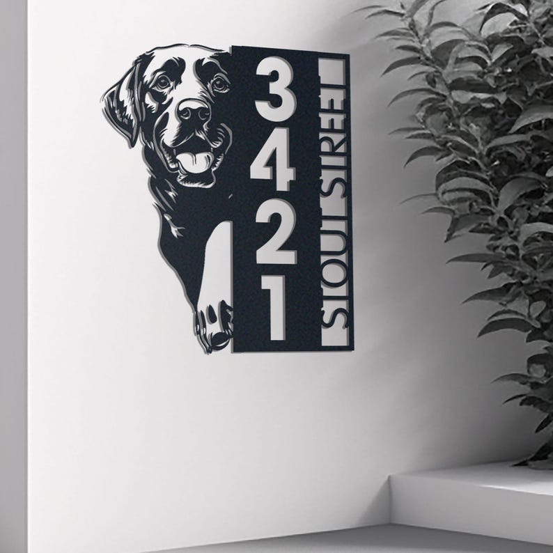 Dog House Number, Dog Address Sign, Labrador Sign, Vertical House Number Plaque for Outdoor Use