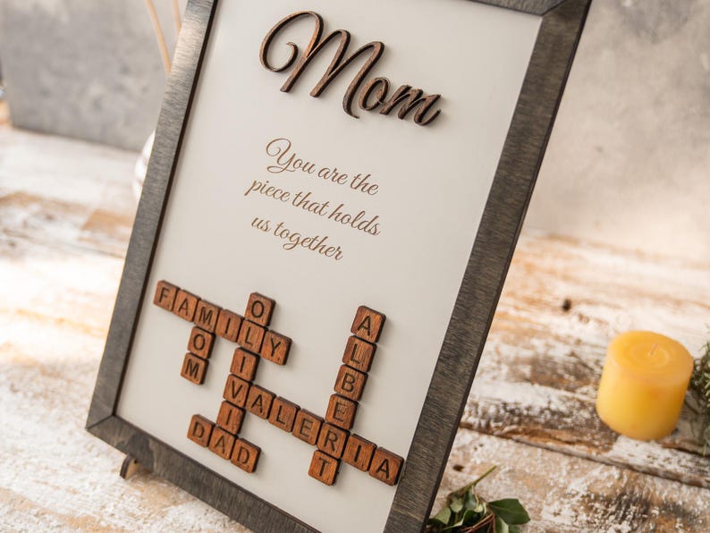 Scrabble Frame Mum the Nanny, Family Name Sign, Gifts for Mom, mother in law gift, Family Tree Gift, Christmas Gifts, Unique Gifts for Mom