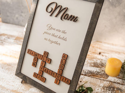 Scrabble Frame Mum the Nanny, Family Name Sign, Gifts for Mom, mother in law gift, Family Tree Gift, Christmas Gifts, Unique Gifts for Mom