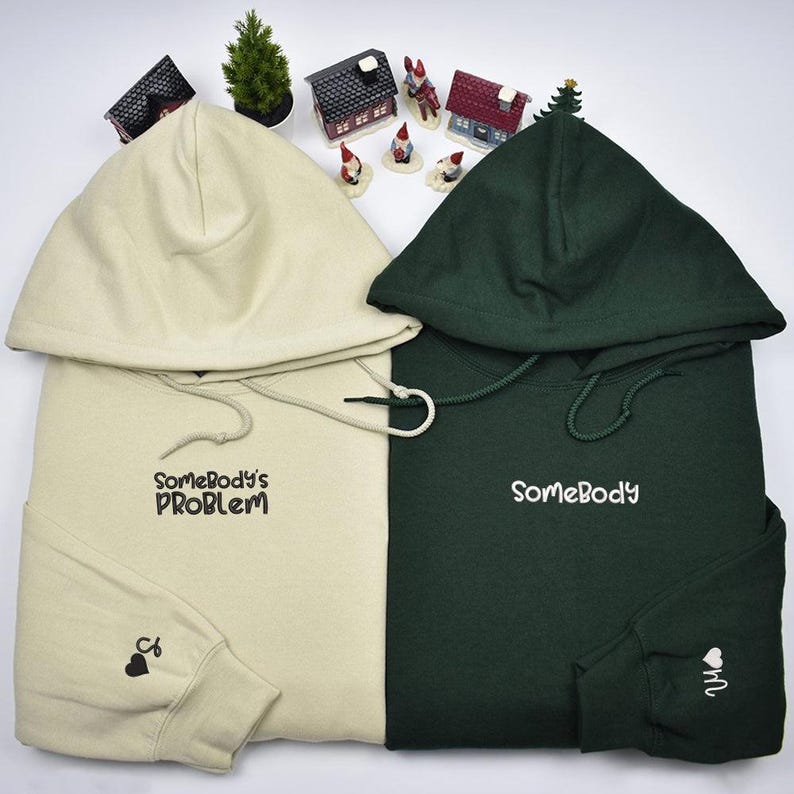 Custom Somebody And Somebody's Problem Couples Embroidered Matching Hoodie For Couples, Valentine's Day Sweatshirt Gift For Her Him