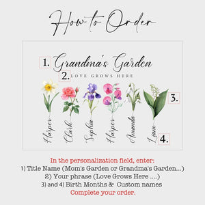 Personalized Birth Flowers Print with Names - Moms Garden and Grandmas Garden LED Night Light Family Birth Month Flowers Christmas Gifts