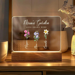 Personalized Birth Flowers Print with Names - Moms Garden and Grandmas Garden LED Night Light Family Birth Month Flowers Christmas Gifts