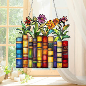Book Lover Suncatcher Ornament, Floral Book Acrylic Hanging Book Lover Gift, Book Club Gift, Book Reader Gifts, Book Club Ornament Wall Art
