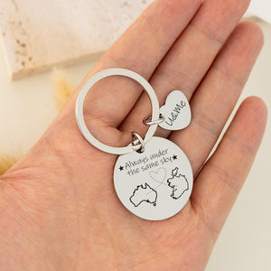 Custom Two Map Keychain,Always Under The Same Sky,Long Distance Relationship Gift,Going Away Gift,Couple Graduation Gift,Gift for Friend