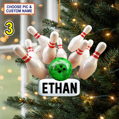 Custom Name Bowling Strike Personalized Ornament, Christmas Tree Hanging Decor, Christmas Ornament, 2D Flat Ornament