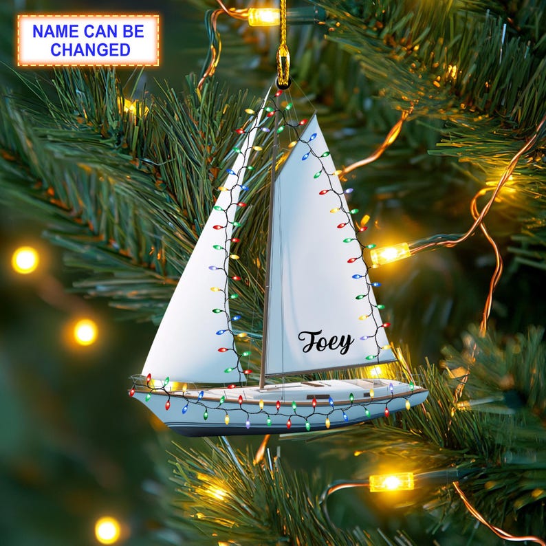Custom Name Sailboat Personalized Ornament, Christmas Tree Hanging Decor, Christmas Ornament, 2D Flat Ornament