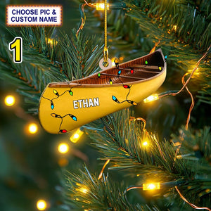 Custom Name Canoe Xmas Personalized Ornament, Christmas Tree Hanging Decor, Christmas Ornament, 2D Flat Ornament