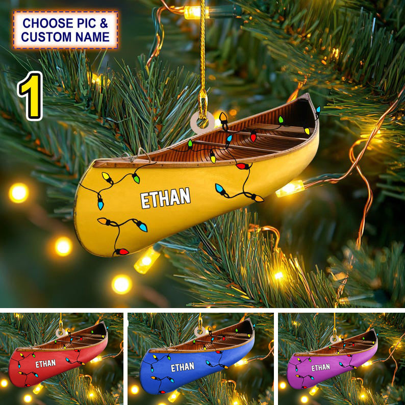 Custom Name Canoe Xmas Personalized Ornament, Christmas Tree Hanging Decor, Christmas Ornament, 2D Flat Ornament