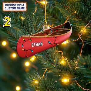 Custom Name Canoe Xmas Personalized Ornament, Christmas Tree Hanging Decor, Christmas Ornament, 2D Flat Ornament