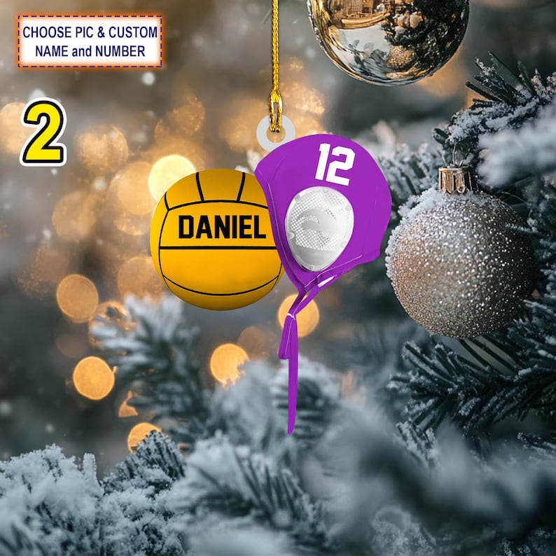 Custom Name Water Polo Ball And Cap Personalized Ornament, Christmas Tree Hanging Decor, Christmas Ornament, 2D Flat Ornament