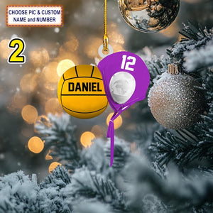 Custom Name Water Polo Ball And Cap Personalized Ornament, Christmas Tree Hanging Decor, Christmas Ornament, 2D Flat Ornament