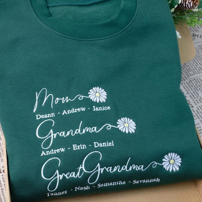 Custom Mom Grandma Great Grandma Embroidered Sweatshirt, Great Grandma with Grandkids Names Sweatshirt, Gift For Grandma, Mother's Day Gift