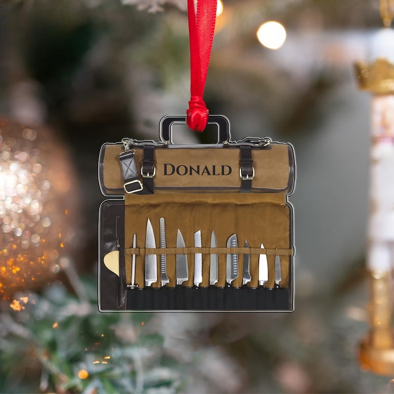 Personalized Chef Name Tools Bag Christmas Ornament, Christmas Tools Bag Gift For Chef Ornaments,Chef Knife Set Kitchen Decor Christmas Gift