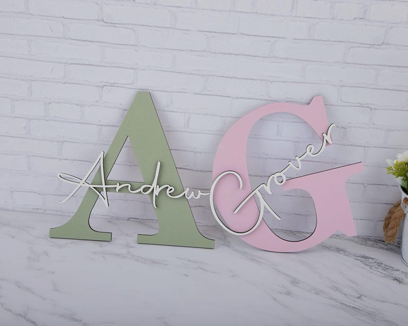 Custom Letter Capitalized Name Sign,Initials Family Name Sign,Wooden Wall Name Sign for Wall,Personalized New Baby Gift,wedding decorations