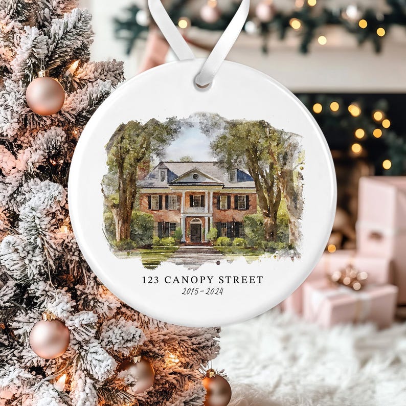 Custom Watercolor House Ornament, Personalized Home Christmas Ornament, Personalized Christmas Ornament Gift, Housewarming