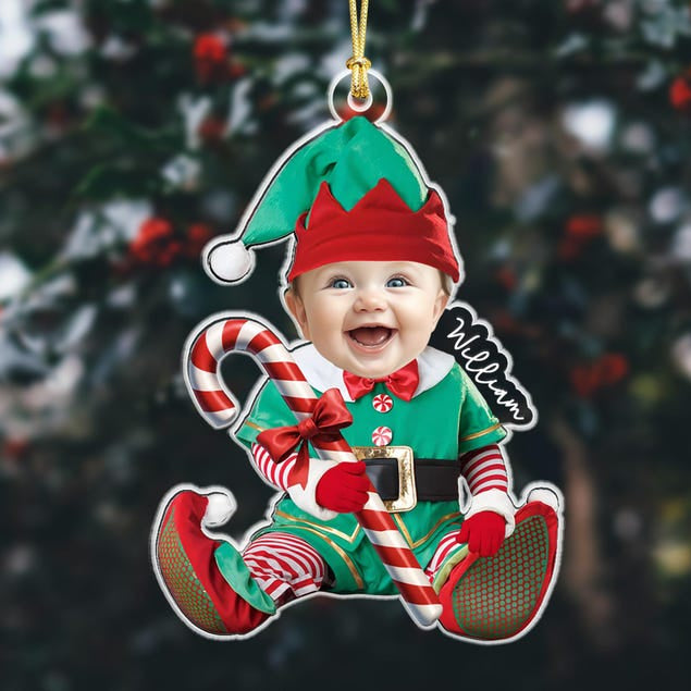 Personalized Face Baby Ornament, Custom Baby Photo Ornament, Babys Photo First Christmas Ornament, Kids In Christmas Costume, Xmas Decors