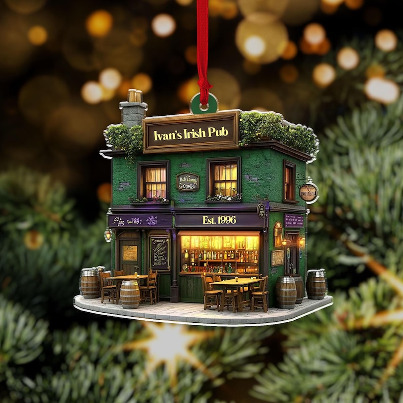 Personalized Irish Pub Ornament For Christmas Tree Decor, Rear View Mirror Car Accessories Hanging, Ireland Gifts Shamrock, Gift For Him