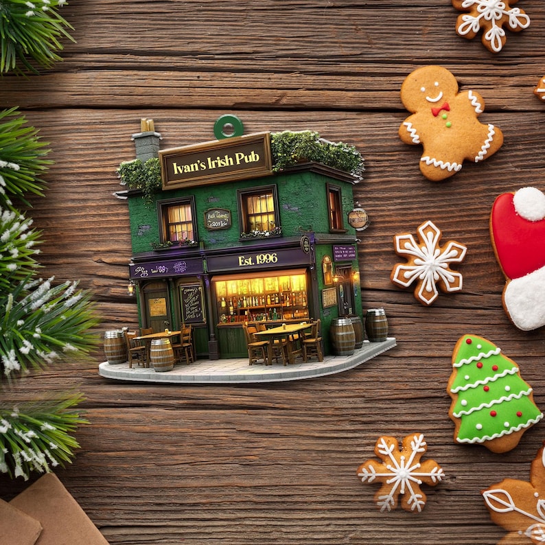 Personalized Irish Pub Ornament For Christmas Tree Decor, Rear View Mirror Car Accessories Hanging, Ireland Gifts Shamrock, Gift For Him