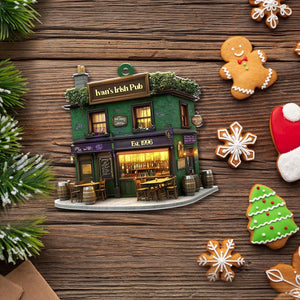 Personalized Irish Pub Ornament For Christmas Tree Decor, Rear View Mirror Car Accessories Hanging, Ireland Gifts Shamrock, Gift For Him