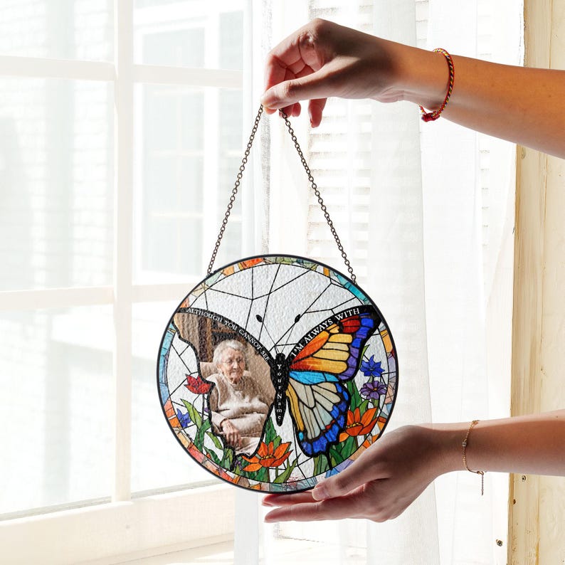 Memorial Butterflies Glass Art Suncatcher, Butterfly Lovers Gift, Butterfly Window Hangings, Flower Suncatcher, Wall Hanging Ornament, Home