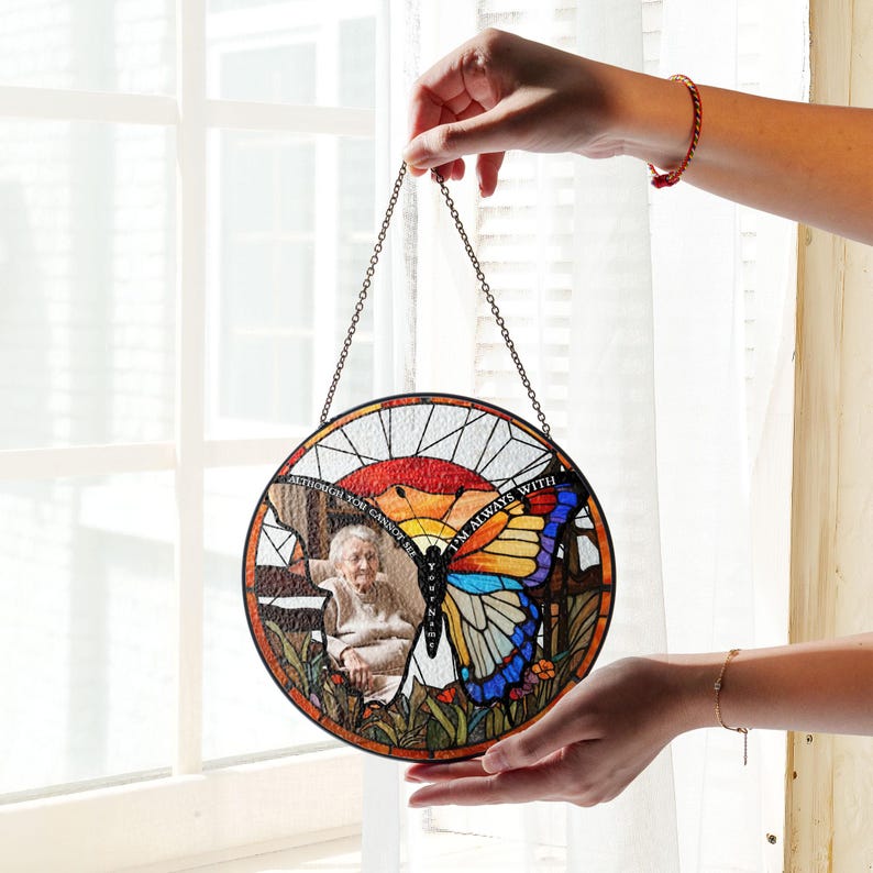 Memorial Butterflies Glass Art Suncatcher, Butterfly Lovers Gift, Butterfly Window Hangings, Flower Suncatcher, Wall Hanging Ornament, Home