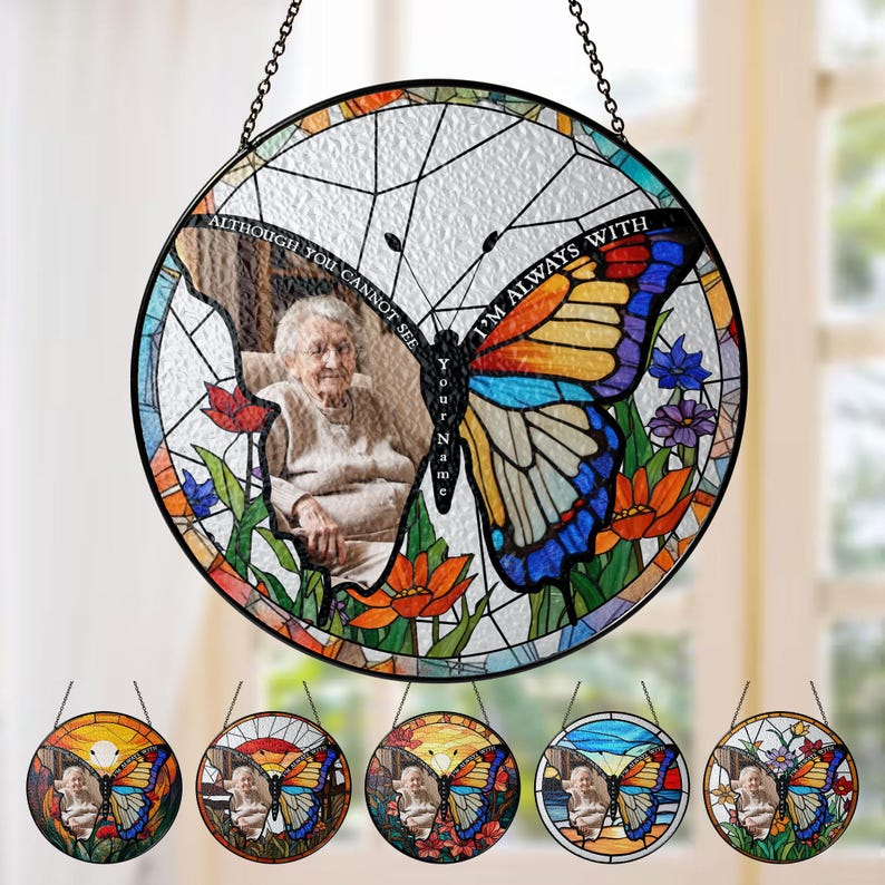 Memorial Butterflies Glass Art Suncatcher, Butterfly Lovers Gift, Butterfly Window Hangings, Flower Suncatcher, Wall Hanging Ornament, Home