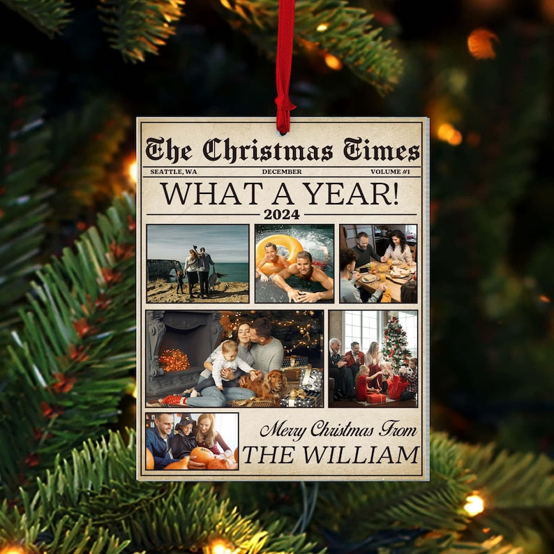 Custom Photo The Christmas Times What A Year For Family And Friends Ornament, The Christmas Times What A Year Newspaper Ornament, Xmas Gift