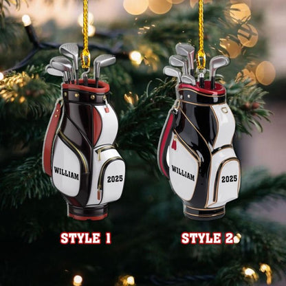 Golf Bag Christmas Ornament, Custom Name Golf Backpacks Christmas Acrylic Ornament, Personalized Golf Ornament, Gift for Golf Players