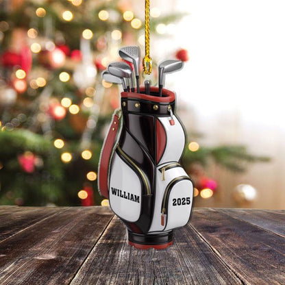 Golf Bag Christmas Ornament, Custom Name Golf Backpacks Christmas Acrylic Ornament, Personalized Golf Ornament, Gift for Golf Players