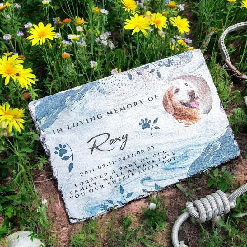 Personalized Custom Dog Cat Memorial Headstone, Waterproof Pet Cemetery Marker with Photo Plaque, Outdoor Garden Stepping Stone