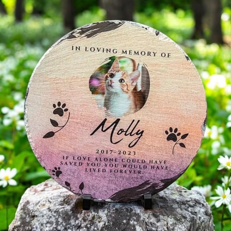 Personalized Custom Dog Cat Memorial Headstone, Waterproof Pet Cemetery Marker with Photo Plaque, Outdoor Garden Stepping Stone