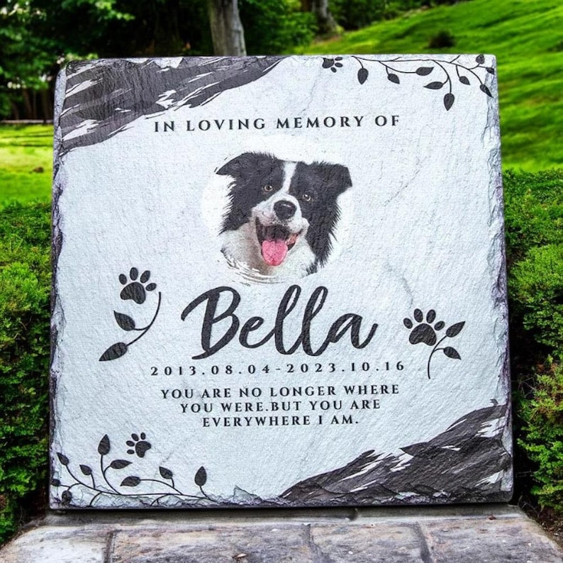 Personalized Custom Dog Cat Memorial Headstone, Waterproof Pet Cemetery Marker with Photo Plaque, Outdoor Garden Stepping Stone