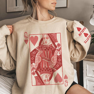 Queen of Hearts Personalized Valentine Custom Sweatshirt Gift Mom - Custom Name Valentine Gift Wife - Galentines Matching Shirt Kids Names