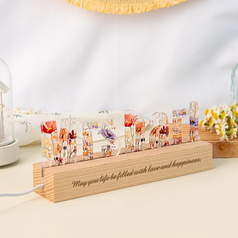 Personalized Night Light with Flower, Colorful Flower Letter Name Lamp, Custom Name Night Light, Birthday Gift for Mom/Baby, Valentines Gift