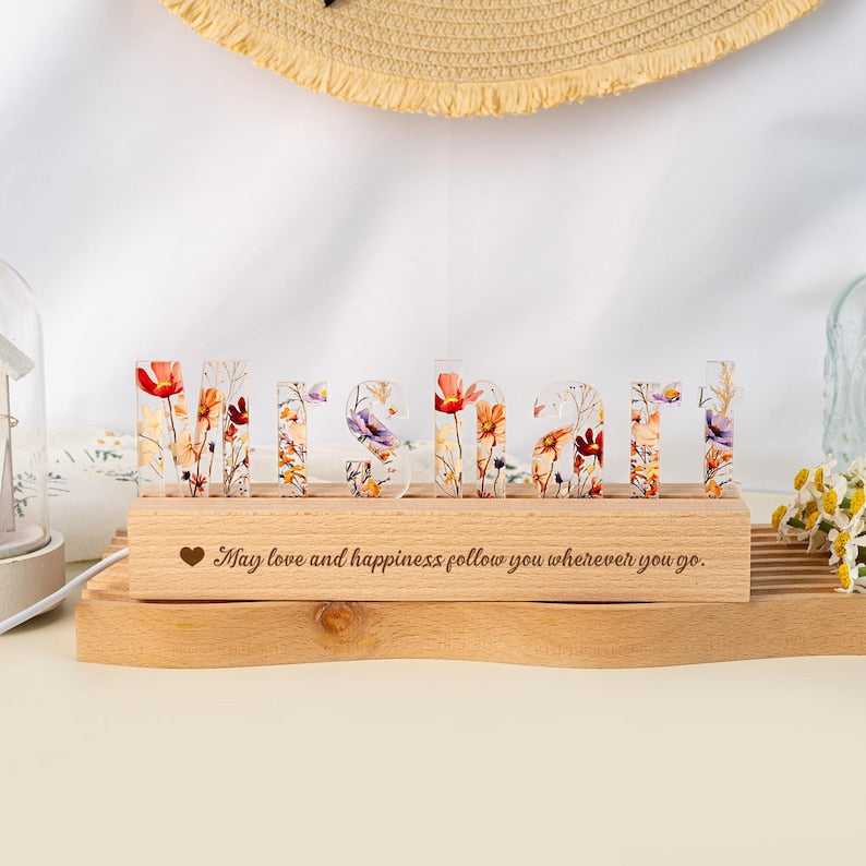 Personalized Night Light with Flower, Colorful Flower Letter Name Lamp, Custom Name Night Light, Birthday Gift for Mom/Baby, Valentines Gift