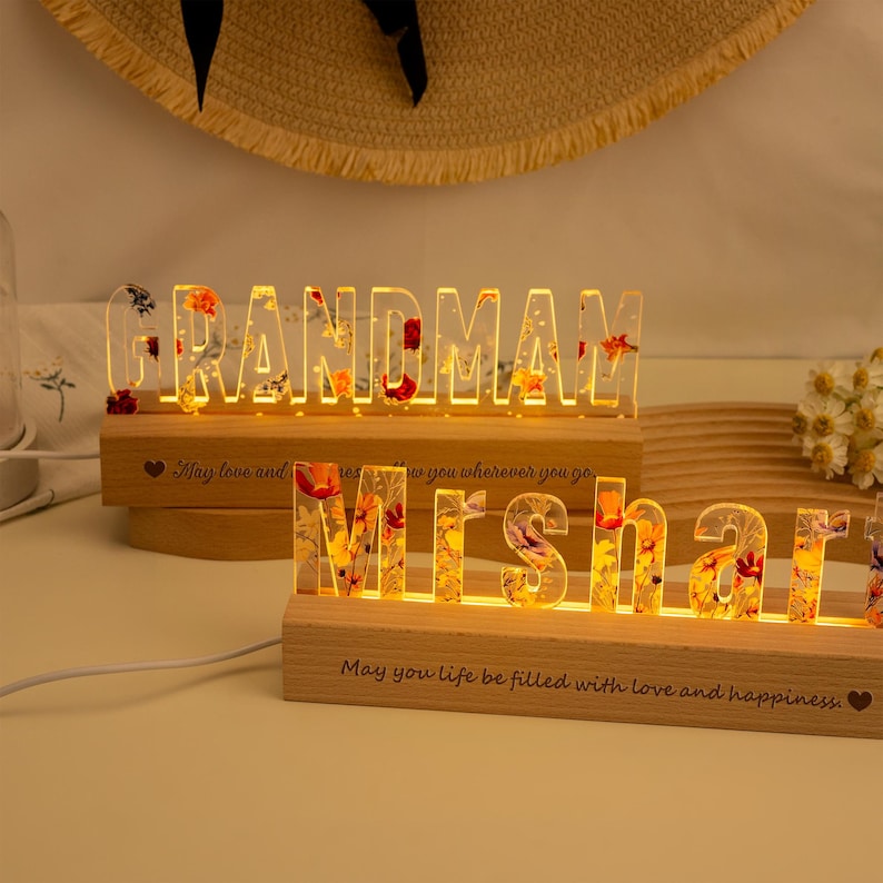 Personalized Night Light with Flower, Colorful Flower Letter Name Lamp, Custom Name Night Light, Birthday Gift for Mom/Baby, Valentines Gift