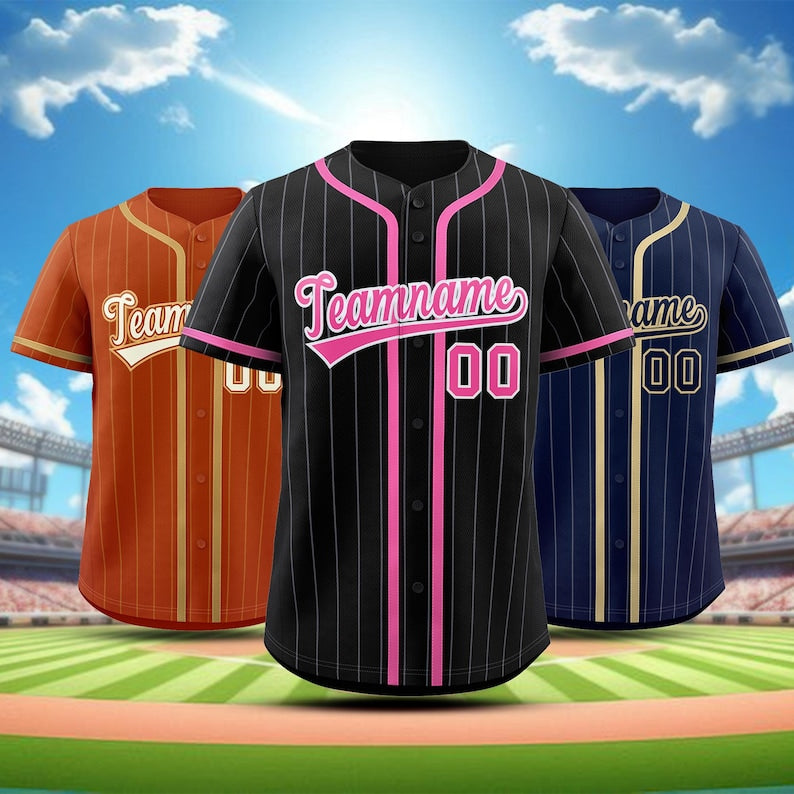 Personalized Team Name Number Logo Pinstripe Baseball Jersey, Custom Stripe Baseball Jersey, Baseball Jersey Uniform Baseball Fans Shirt