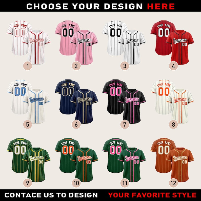 Personalized Team Name Number Logo Pinstripe Baseball Jersey, Custom Stripe Baseball Jersey, Baseball Jersey Uniform Baseball Fans Shirt